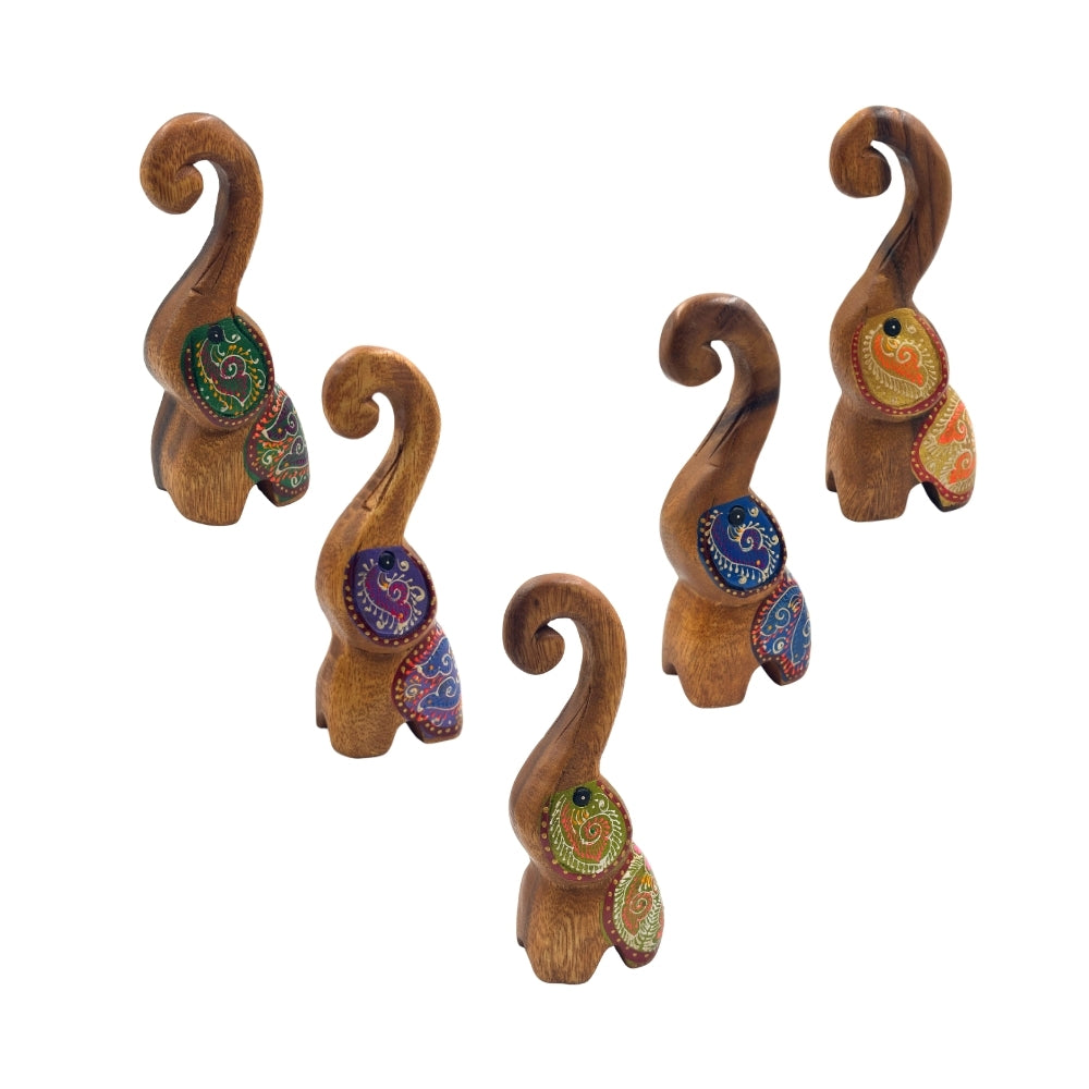 Elephant Standing Hand Painted Wooden Carving - Surprise Color