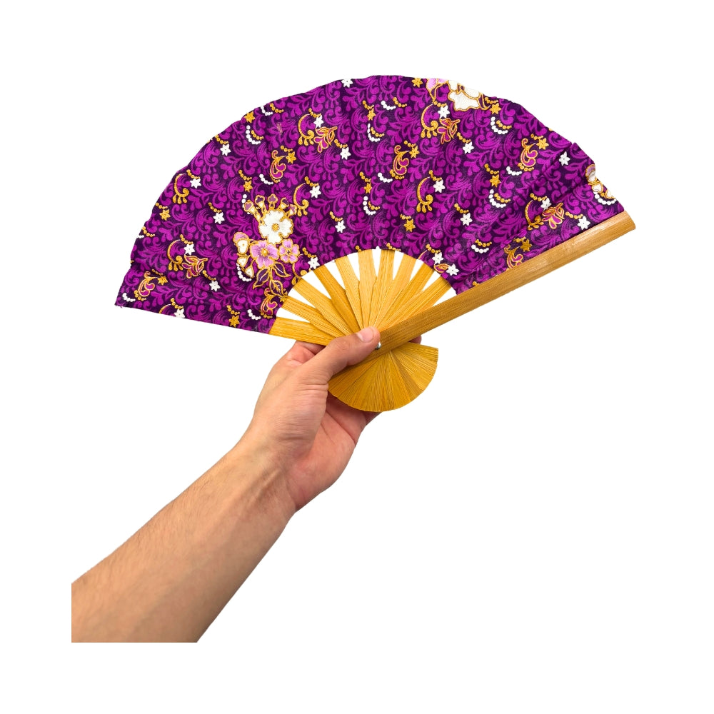 Floral Fabric Wooden Folding Fan - Surprise Color