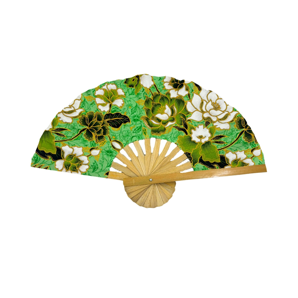 Floral Fabric Wooden Folding Fan - Surprise Color