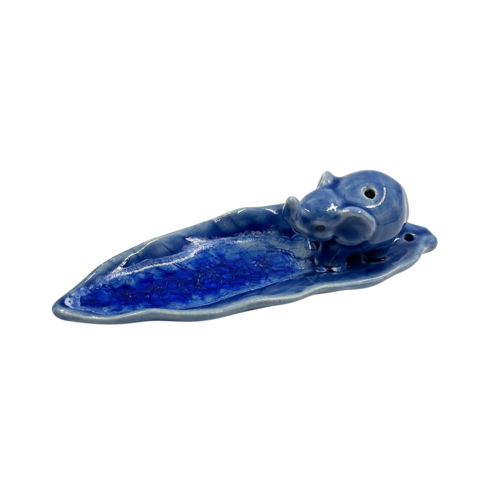 Elephant Long Leaf Ceramic Incense Holder – Dark Blue