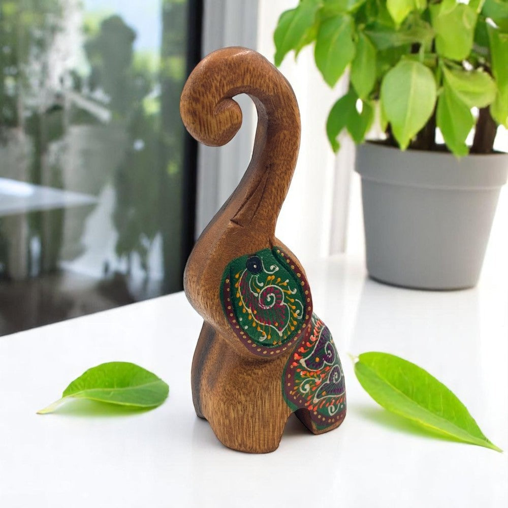 Elephant Standing Hand Painted Wooden Carving - Surprise Color