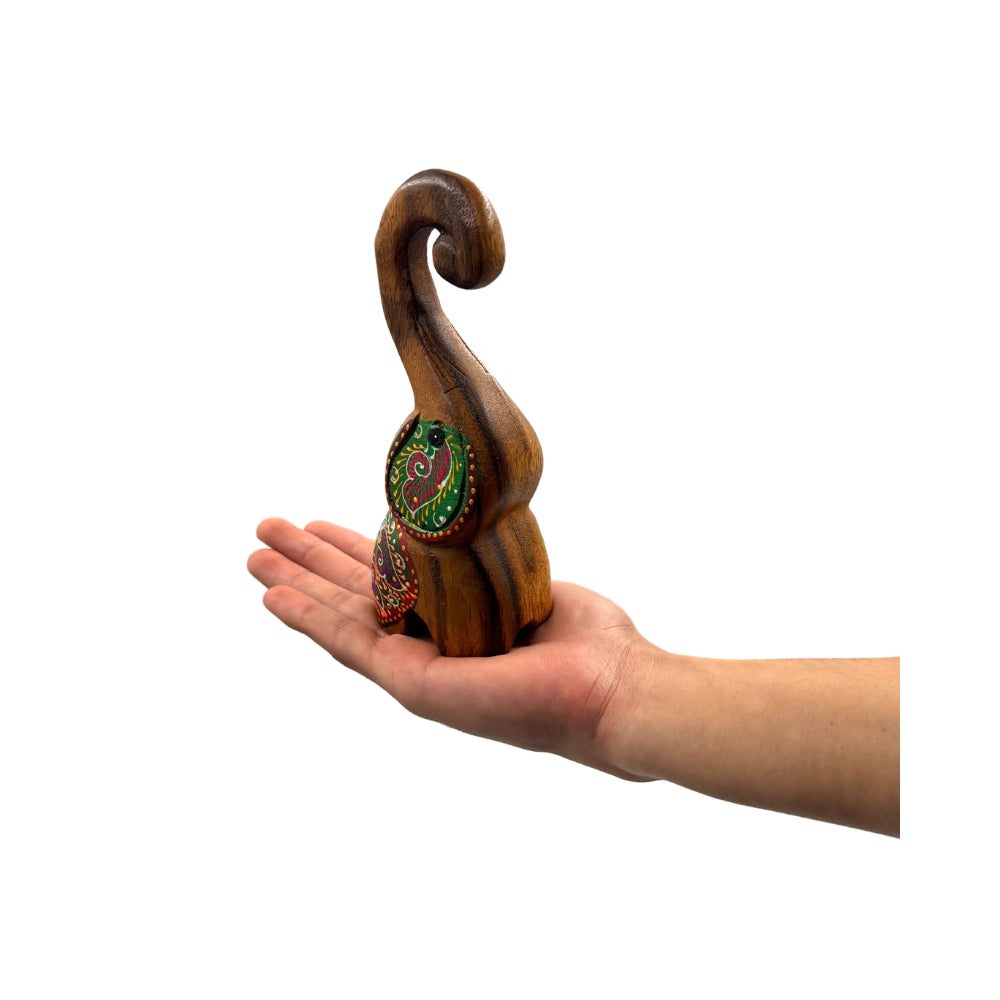 Elephant Standing Hand Painted Wooden Carving - Surprise Color