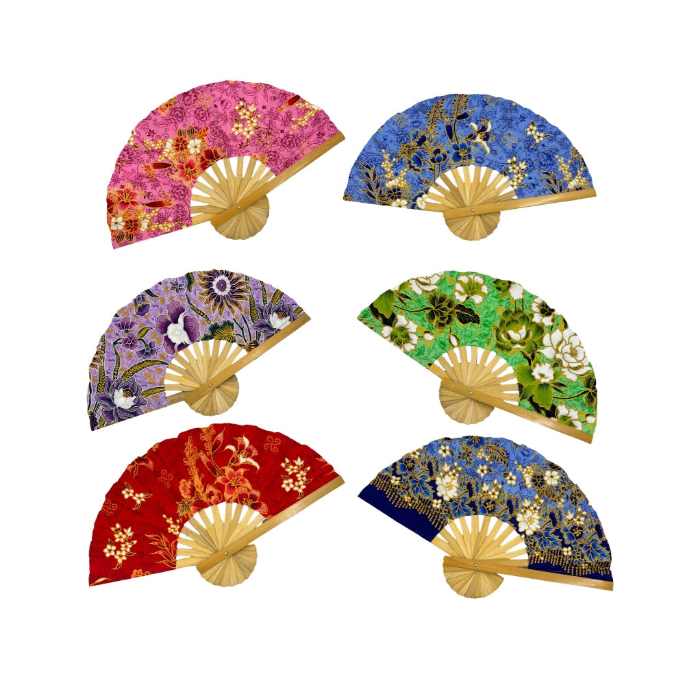 Floral Fabric Wooden Folding Fan - Surprise Color